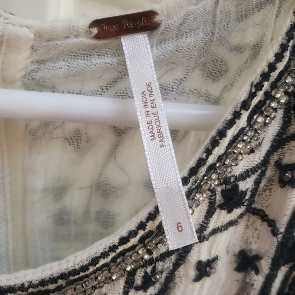 Free People Aztec Bib Dress in Ivory Beaded Embroidered - Picture 7 of 7